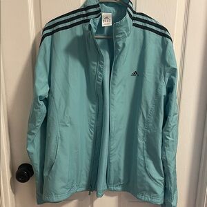 Adidas Aqua Blue Track Jacket with Black Stripes